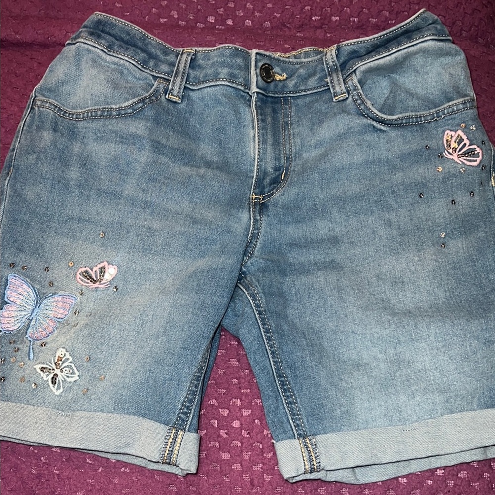 Embroidered Butterfly Denim Shorts girls size XL/18 adjustable waist SO brand